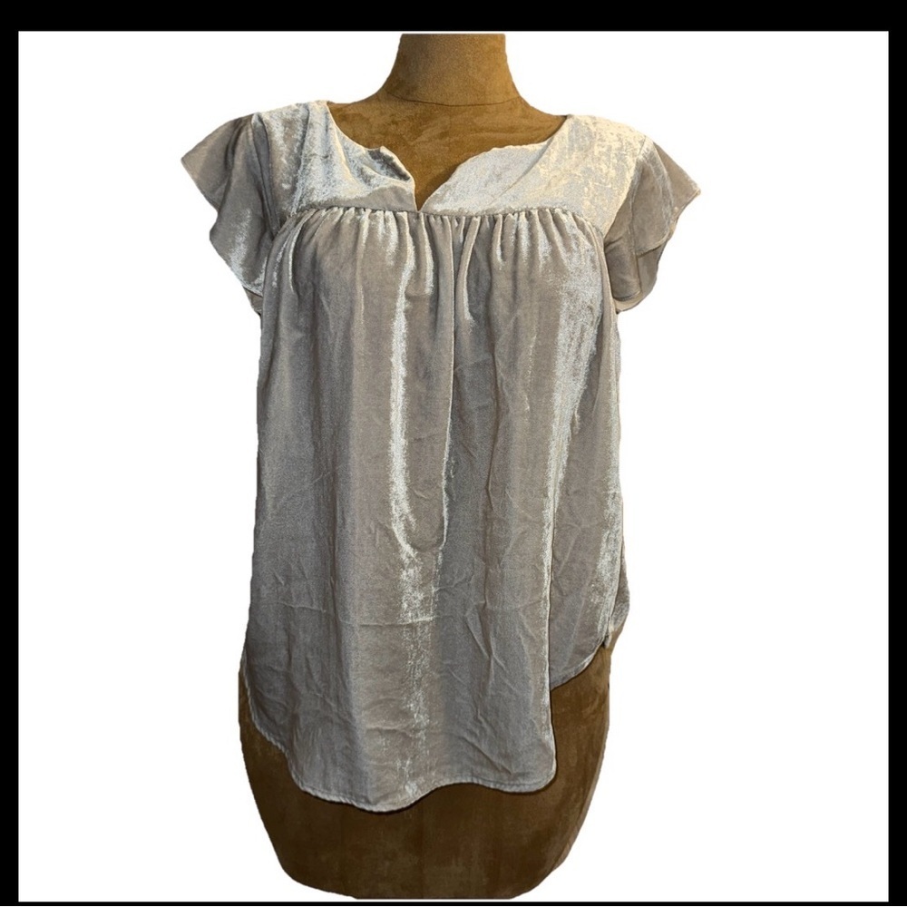 LOFT crushed velvet top, Silver Grey, Cap Sleeve, Women’s Sz L, Business Casual‌